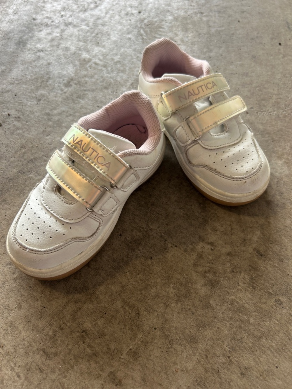 Nautica White Sneakers with Iridescent Straps and Pink Lining- Toddler Size 8